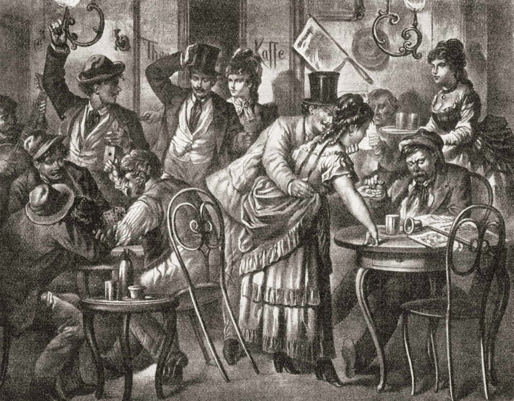 Viennese coffee house life 1875 From Illustrierte Sittengeschichte vom Mittelalter bis zur Gegenwart by Eduard Fuchs published 1909 Canvas Art - Ken Welsh Design Pics (32 x 24)