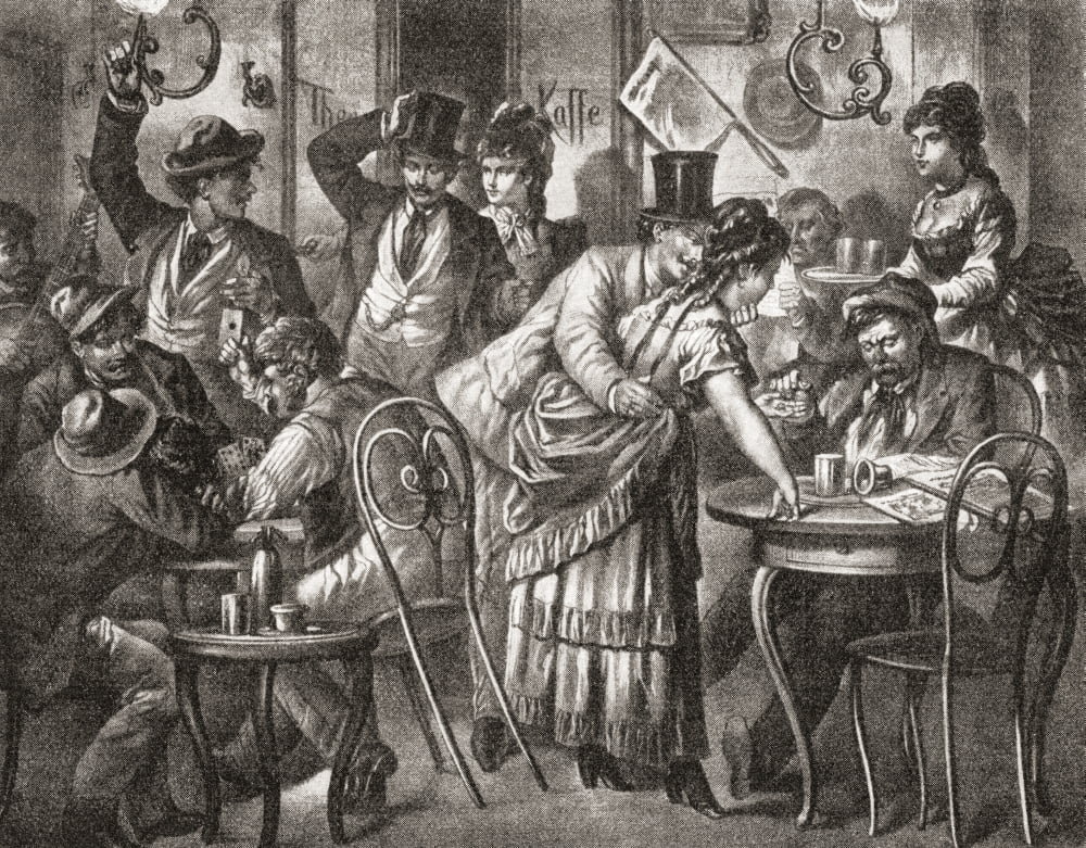Viennese coffee house life 1875 From Illustrierte Sittengeschichte vom Mittelalter bis zur Gegenwart by Eduard Fuchs published 1909 Canvas Art - Ken Welsh  Design Pics (16 x 12)