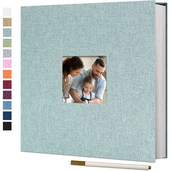 Vienrose Large Photo Album Self Adhesive for 4x Pictures Linen Scrapbook Album DIY 40 Blank Pages with A Metallic Pen 11"x10.6" 40Pages Turquoise