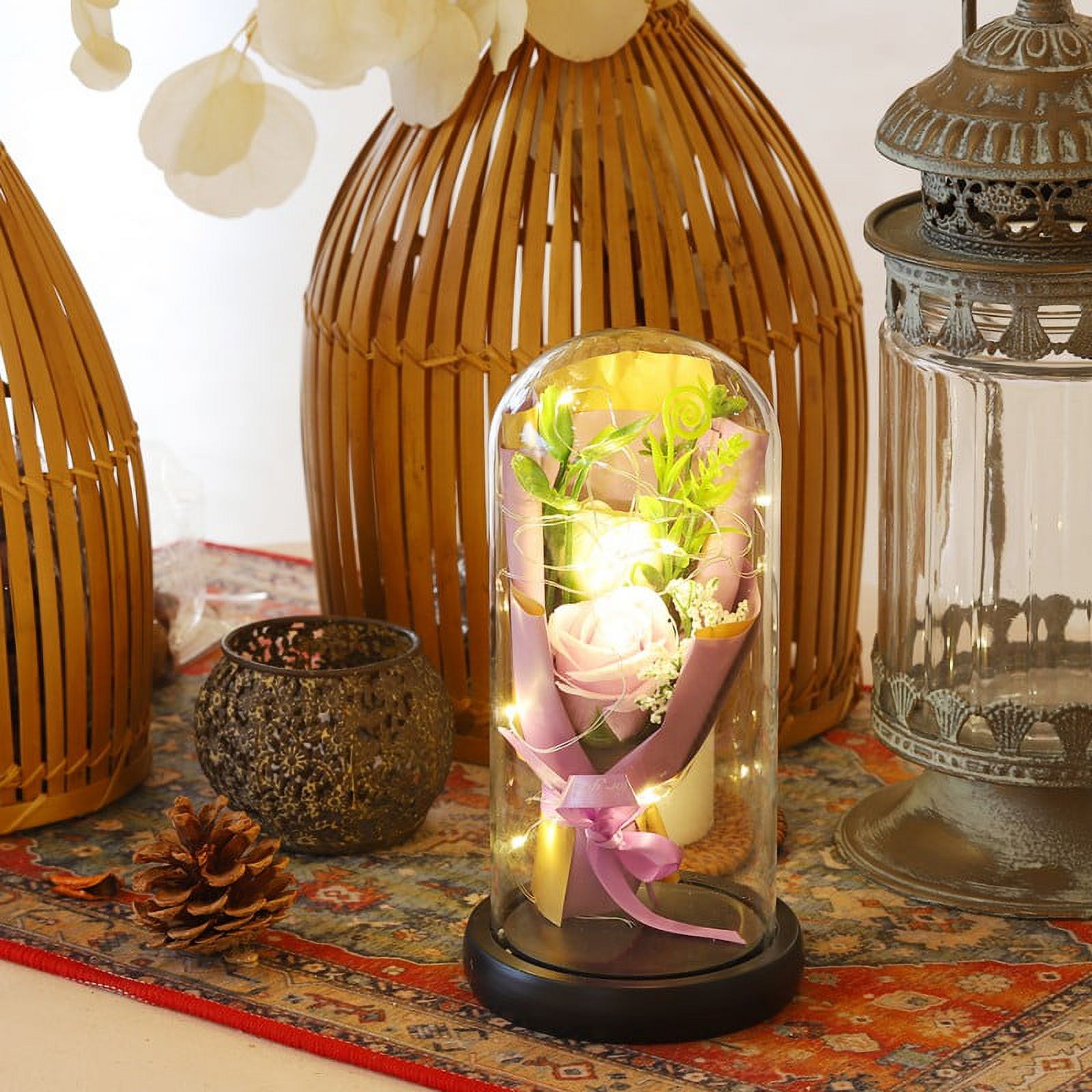 Vieshful Forever Rose in Glass Dome Red Beauty and The Beast Rose with