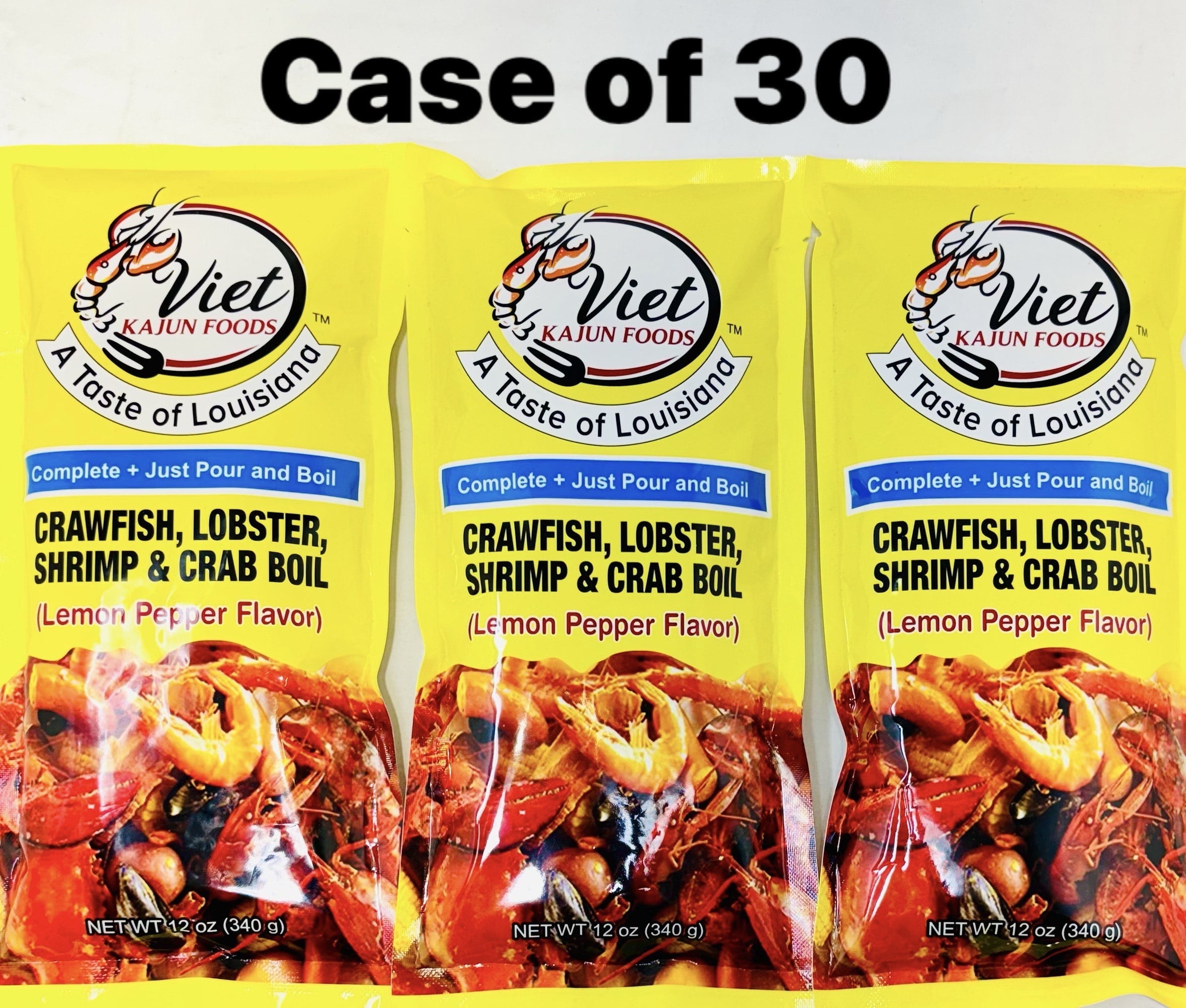 Viet Cajun Crawfish Lobster Shrimp & Crab Boil, Lemon Pepper Flavor, 30 Count, 12oz Pouch, Made in USA