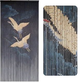 Vietbud Decor Flying Cranes at Night Beaded Bamboo Curtain 35.4" x 78.7" – 90-Strand Beaded Curtain for Hallways, Bedrooms & Boho Door Décor – Calming Aesthetic & Hanging Hook Included