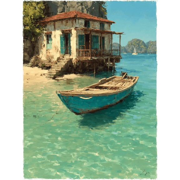 Vietnam Beach Boat Canvas Wall Art, Tropical Coastal Print, Housewarming Sea Decor