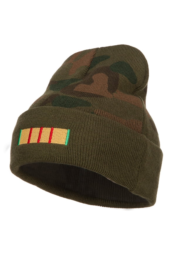 Vietnam Campaign Ribbon Embroidered Camo Long Beanie - Green OSFM