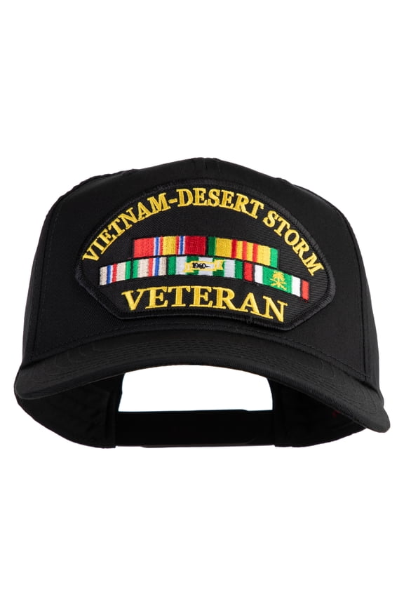 Vietnam-Desert Storm Veteran Patched Solid Cotton Twill 5 Panel Prostyle Snap Cap - Black OSFM