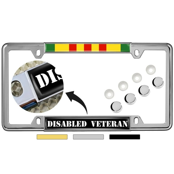 Vietnam Disabled Veteran - Domed Custom-Made Personalized Narrow (Thin) Top 4 Hole Metal Car License Plate Frame with Free caps - Chrome Frame (Qty: 1)