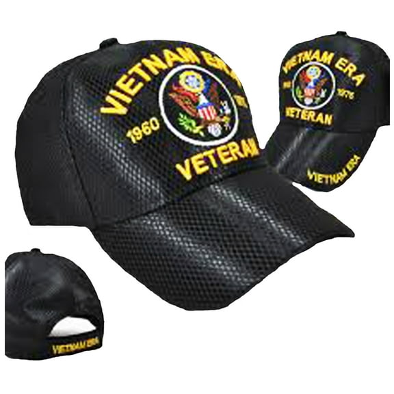 Vietnam ERA Veteran Hat Emboridered Military Black Baseball Cap Mens Womens 1960-1975 Army Air Force Navy Marine Vet