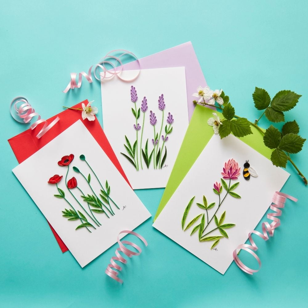 Vietnam Hand Quilled Paper Flowers Greeting Card Set