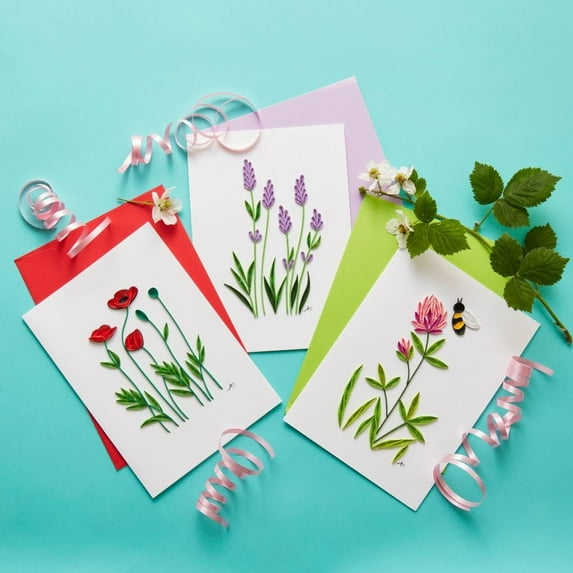 Vietnam Hand Quilled Paper Flowers Greeting Card Set
