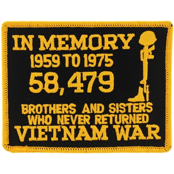 Eagle Emblems PM1344 Patch - Vietnam, In Memory - Yellow & Black - 4 x 3 in.