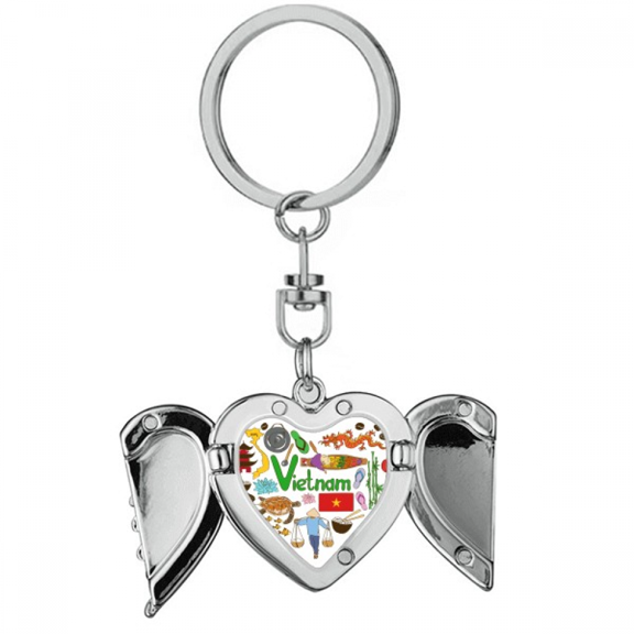 Vietnam Love Heart Landscap National Flag Heart Angel Wing Key Chain Holder