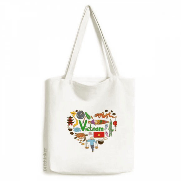 Vietnam Love Heart Landscap National Flag Tote Canvas Bag Shopping Satchel Casual Handbag