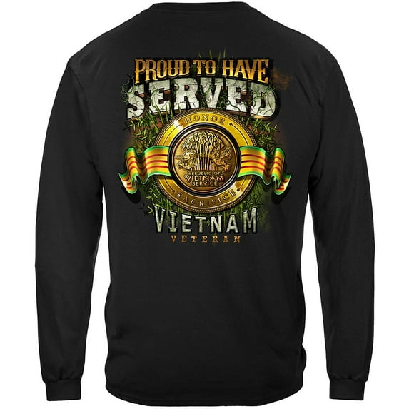 Vietnam Proud To Have Served MILITARY 100% Cotton Black Long Sleeves T-Shirt Large