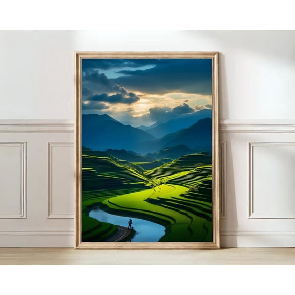 Vietnam Rice Field Terrace Hanoi Sapa Nature Scenery Print, Stretched Canvas Size 12x18
