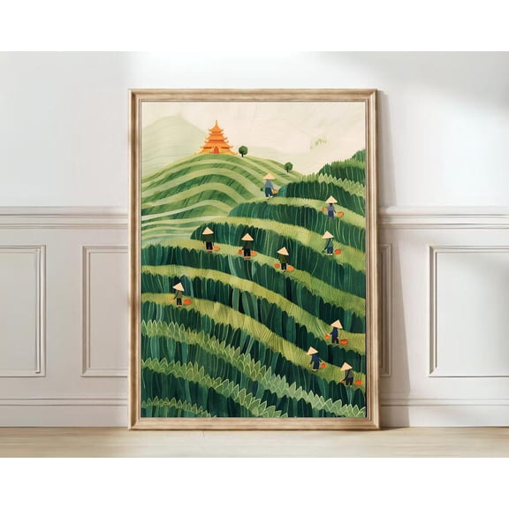 Vietnam Rice Field Terrace Illustration Travel Gallery Wall Art, Unframed Paper Print Size 8x12