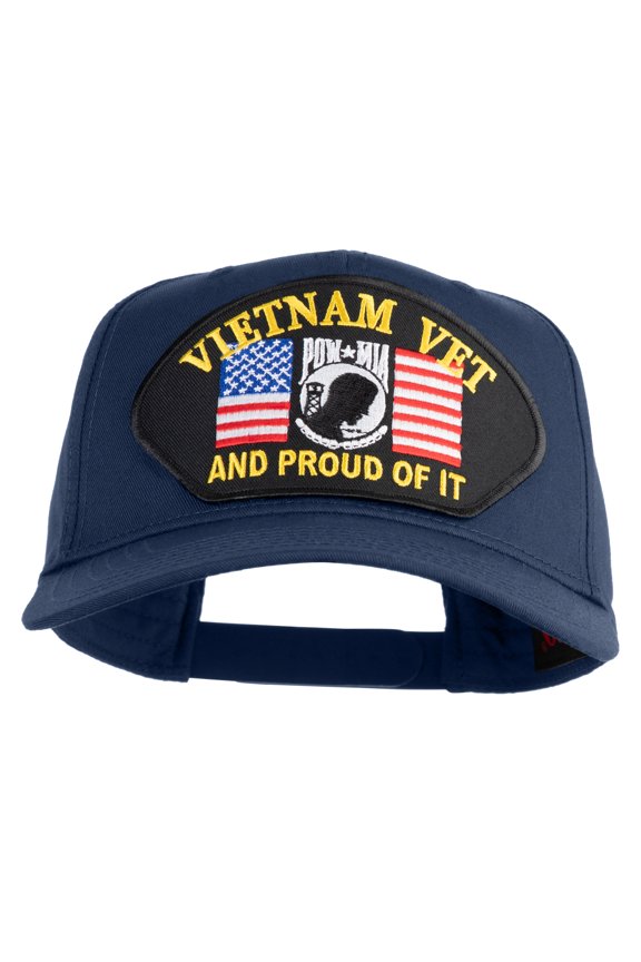 Vietnam Vet Pow Mia and Proud of It Patched Solid Cotton Twill 5 Panel Prostyle Snap Cap - Navy OSFM
