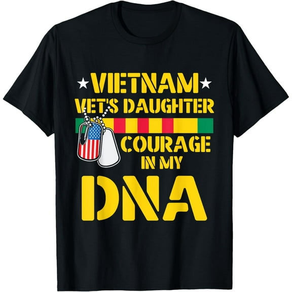 Vietnam Vet's Daughter Courage In My DNA US Flag T-ShirtMen and women, White Black T-shirt, size: Extra large S-2028XL