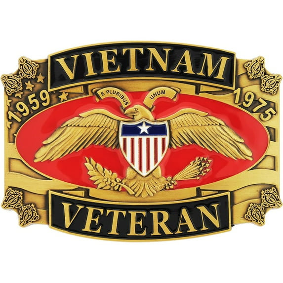 Vietnam Veteran 1959-1975 Belt Buckle Enamel Red White