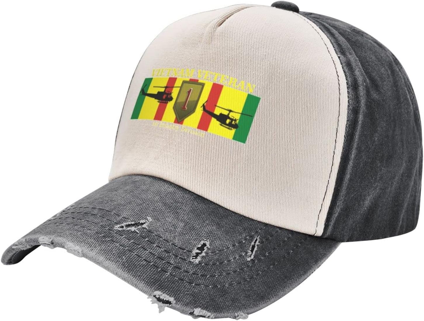 U.S. Army Vietnam Veteran 1st Infantry Division Patch Hat - Black Adjustable Baseball Cap, Made In USA