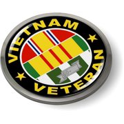 Vietnam Veteran 3 Service Ribbons - National Defense Ribbon, Vietnam War Service Ribbon, Republic of Vietnam Service Ribbon - 3D Domed CAR Emblem Badge Sticker Chrome Metal Round Bezel
