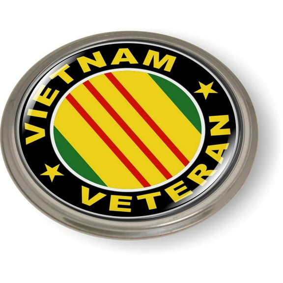 Vietnam Veteran 3D Domed CAR Emblem Badge Sticker Semi-Flexible Aluminum Round Bezel