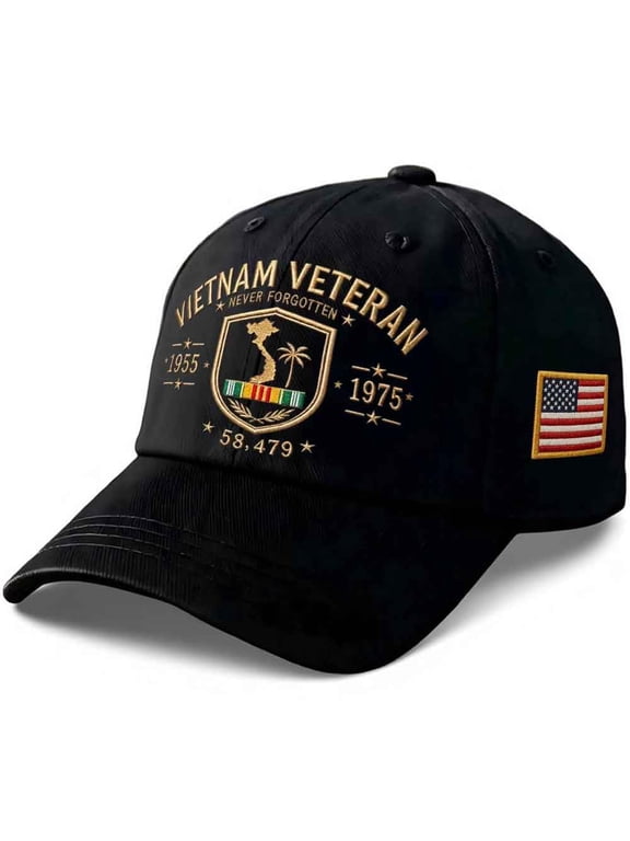 Vietnam Veteran Baseball Cap 58479 Never Forgotten 1955-1975 Vietnam War Hat Military Gift for Men Women American Flag Commemorative Caps