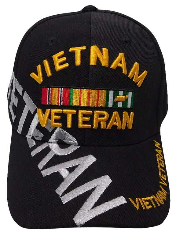 Vietnam Veteran Baseball Cap Black Gold Shadow Stitch Service Ribbon Hat OSFA