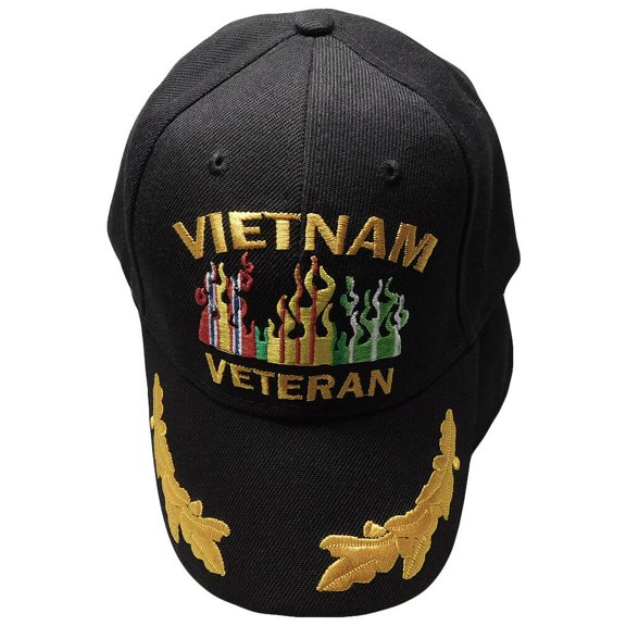 Vietnam Veteran Cap with Flame Retired Army Military Vet Baseball Black Cap Hat