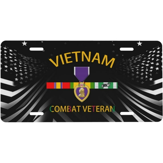 Vietnam Veteran Combat Wounded with Purple Heart Aluminum Stainless Decorative Car Front Personalized License Plate 6 X 12 in Useful