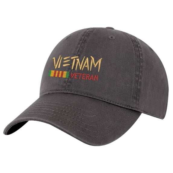 Vietnam Baseball Cap - 100% Cotton Dad Hat - Embroidered Military Veteran Strapback Cap (Charcoal)
