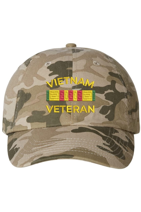 Vietnam Veteran Embroidered Camo Caseball Cap | U.S.A. Army Military Patriotic 100% Cotton Hat for Men & Women (TanCamo)