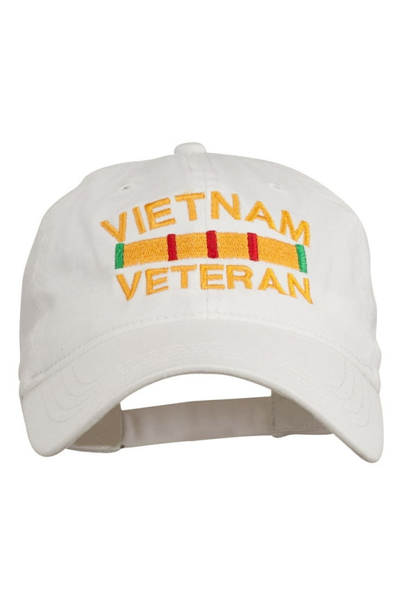 Vietnam Veteran Embroidered Pigment Dyed Brass Buckle Cap - White OSFM