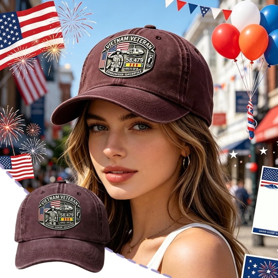 Vietnam Veteran Hat Embroidered Baseball Cap for Men, Adjustable Red Polyester Cap, Military Appreciation Gift for Dad Vietnam War Souvenir