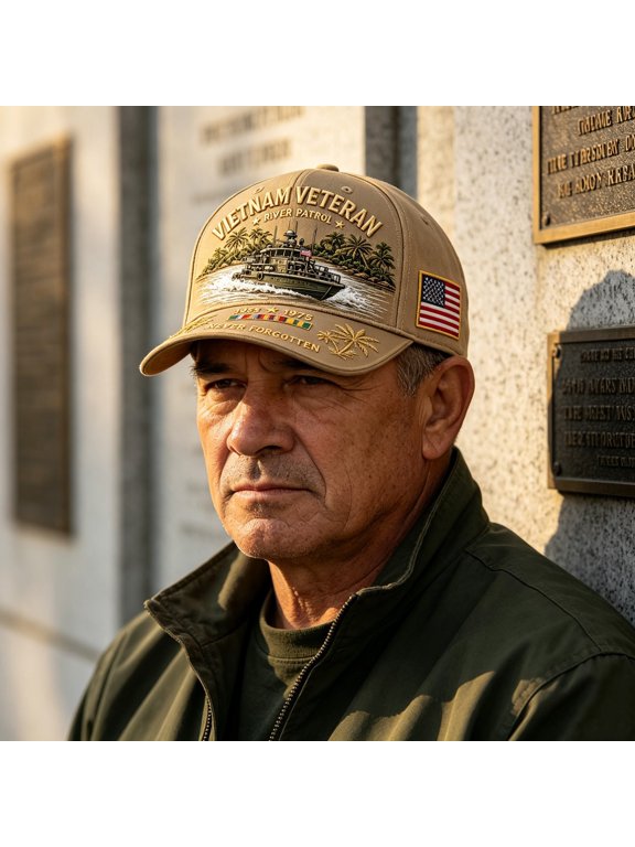 Vietnam Veteran Hat, Never Forgotten Embroidered Baseball Cap with US Flag Patch and Adjustable Fit, for Veterans Day Memorial Day Camping Fishing Patriotic Events and Military Reunions