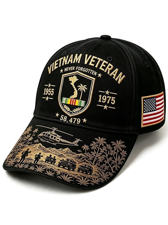 Vietnam Veteran Hats for Men Never Forgotten Baseball Cap, Vietnam Vet American Flag 1955–1975 Commemorative Hat Adjustable Embroidered Vietnam Veteran Tribute Hat
