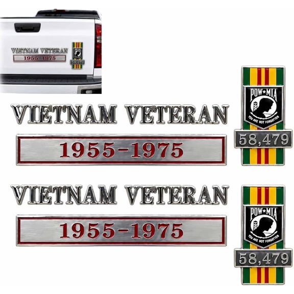 Vietnam Veteran Memorial Car Emblem, 3D Metal Veteran Badge, 1955-1975 Patriotic Military Vehicle Emblem Sticker for Tailgate Fender Bumper Truck SUV, 2 PCS