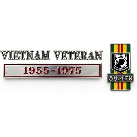Vietnam Veteran Metal Car Emblem Set,1955-1975 3D Badge Tailgate Decal,Patriotic Accessories Gift for Vietnam War Vets