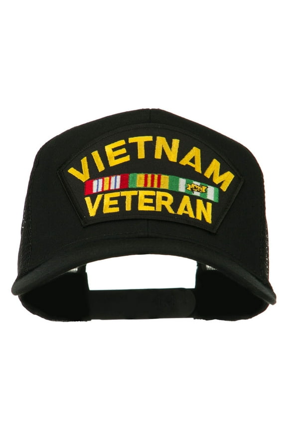Vietnam Veteran Military Patched Mesh Back Cap - Black OSFM