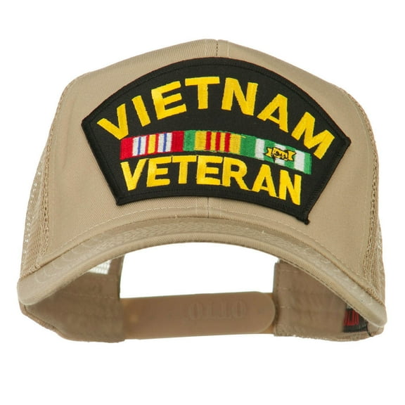 Vietnam Veteran Military Patched Mesh Back Cap - Khaki OSFM