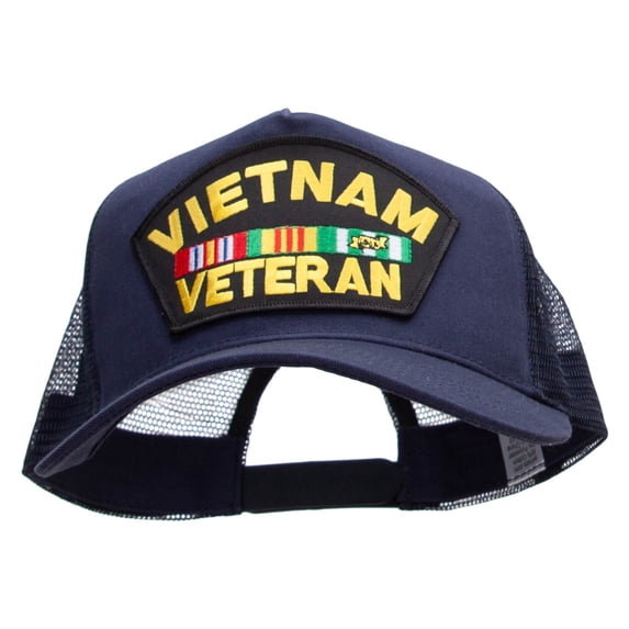 Vietnam Veteran Patched New Big Size Trucker Mesh Cap - Navy XL-3XL