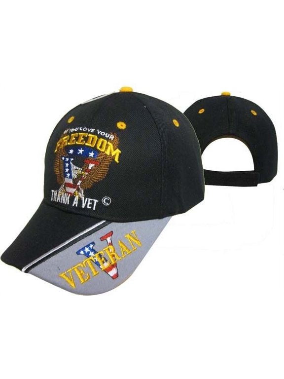 Vietnam Veteran Patriotic Eagle USA V Freedom Eagle Black Gray Baseball Cap Hat