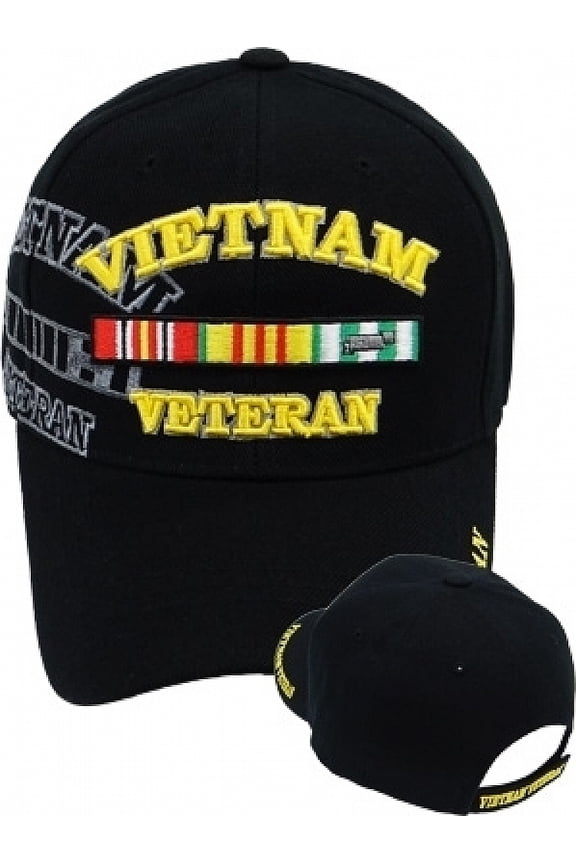 Vietnam Veteran Ribbons Shadow Mens Cap [Baseball Cap - Black - Adjustable]