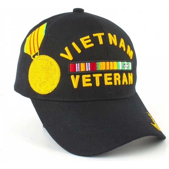 Vietnam Veteran Ribbons With Color Medal Mens Cap [Black - Adjustable]