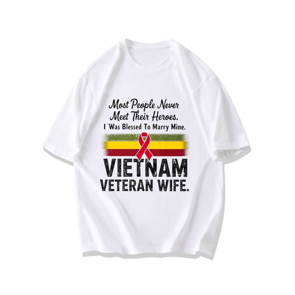 Vietnam Veteran Wife T Shirt Black Most People Never Meet Their Heroes I Was Blessed To Marry Mine With Red Ribbon And Vintage Colors For Military Support And Memorial Events