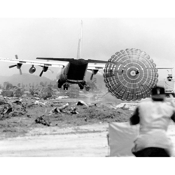 Vietnam War C-130 Parachute Extraction System Style -1 - 24x36 Inch Laminated Aviation Poster - Stunning Detail and Bold Colors