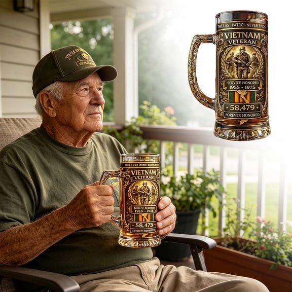 Vietnam War Memorial Commemorative Glass Beer Mug - Glass Bottle Style for Beer or Whiskey, Draft Cup, Elegant Gift Multicolored