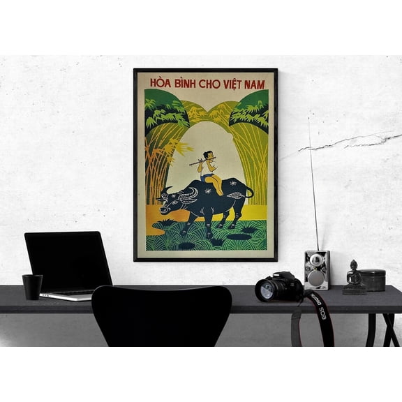 Vietnam War Propaganda Poster, Peace Time Countryside Scene, Unframed Paper Poster 8x10in