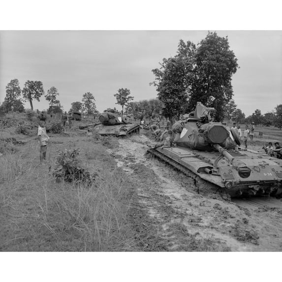 Vietnam War. Two Us Marine Tanks Stuck In Deep Mud In Northeastern Thailand During Operation Bold Mariner. It'S
