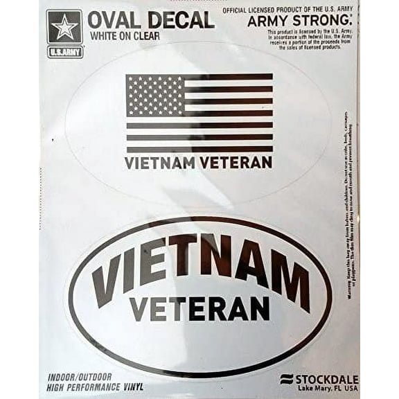 Vietnam War Veteran 2-Piece White and Clear Euro Decal Sticker Set, 4x2.5 Inch Each, United States Military