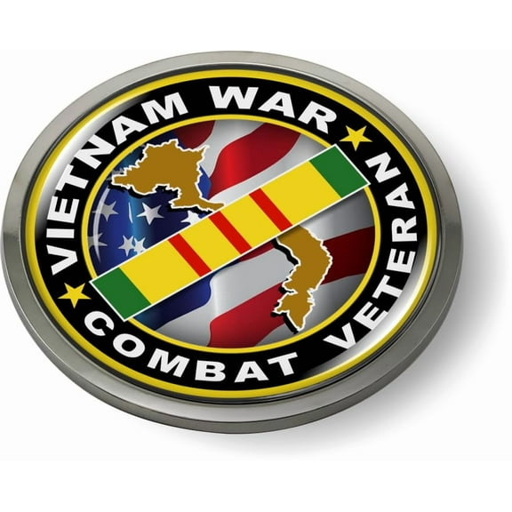 Vietnam War Veteran 3D Domed CAR Emblem Badge Sticker Round Chrome Metal Round Bezel